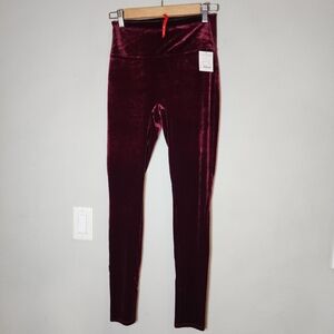 NWT Spanx Big Girls XL Rich Burgundy Velvet Leggings Non Shaping Highrise